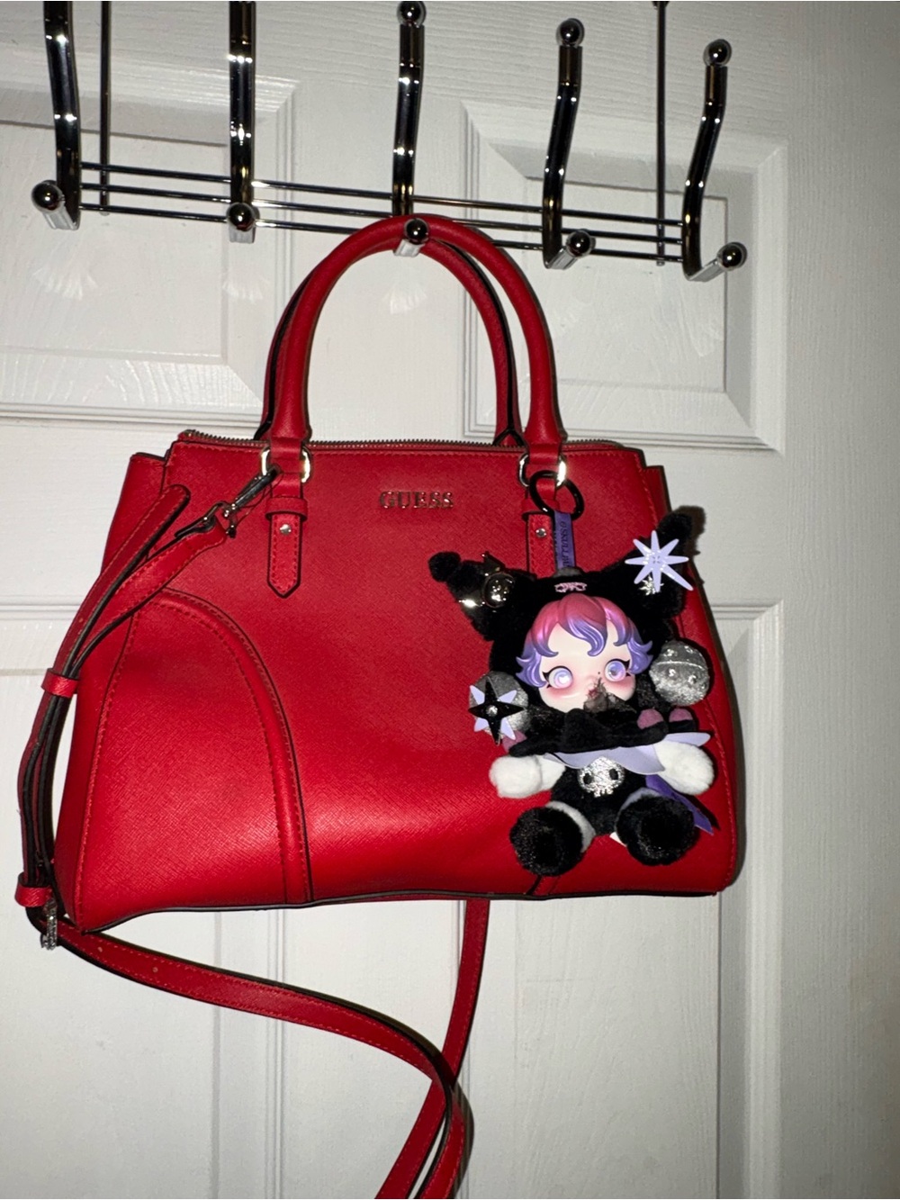 GUESS Red Saffiano Crossbody Satchel with Top Handles